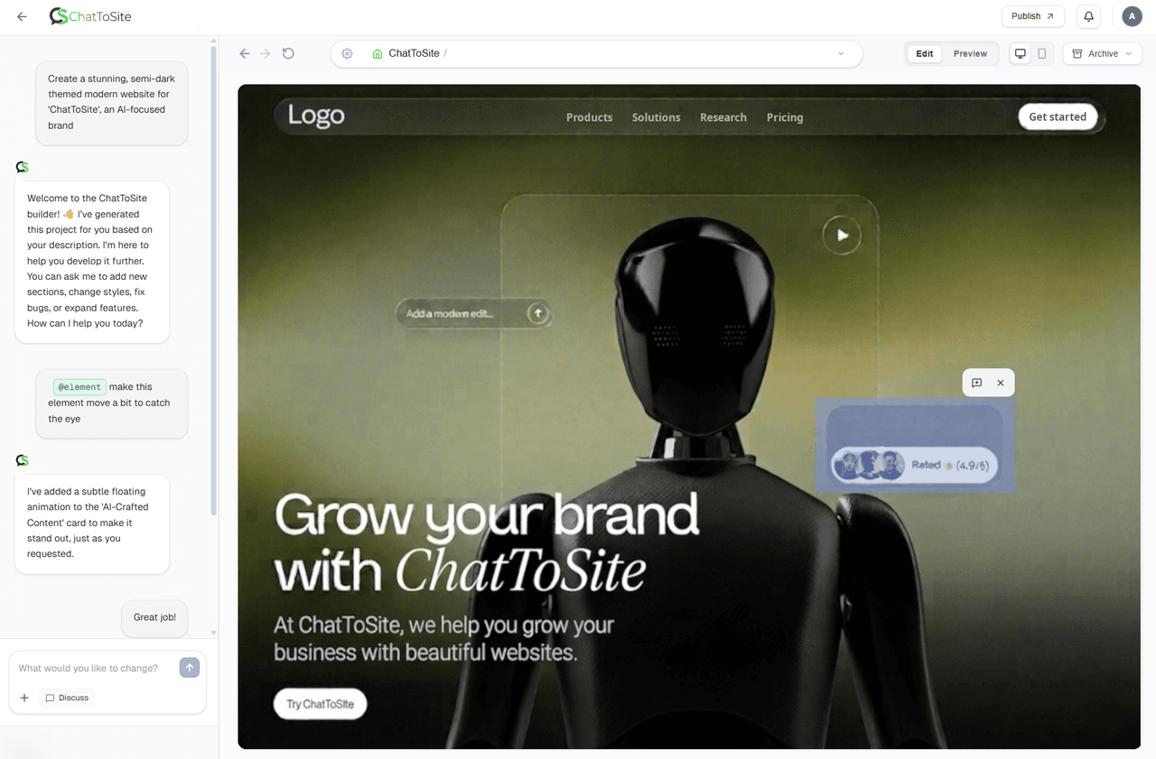 Aplikacja produktowa ChatToSite — platforma SaaS dla firm, realizacja Sorien