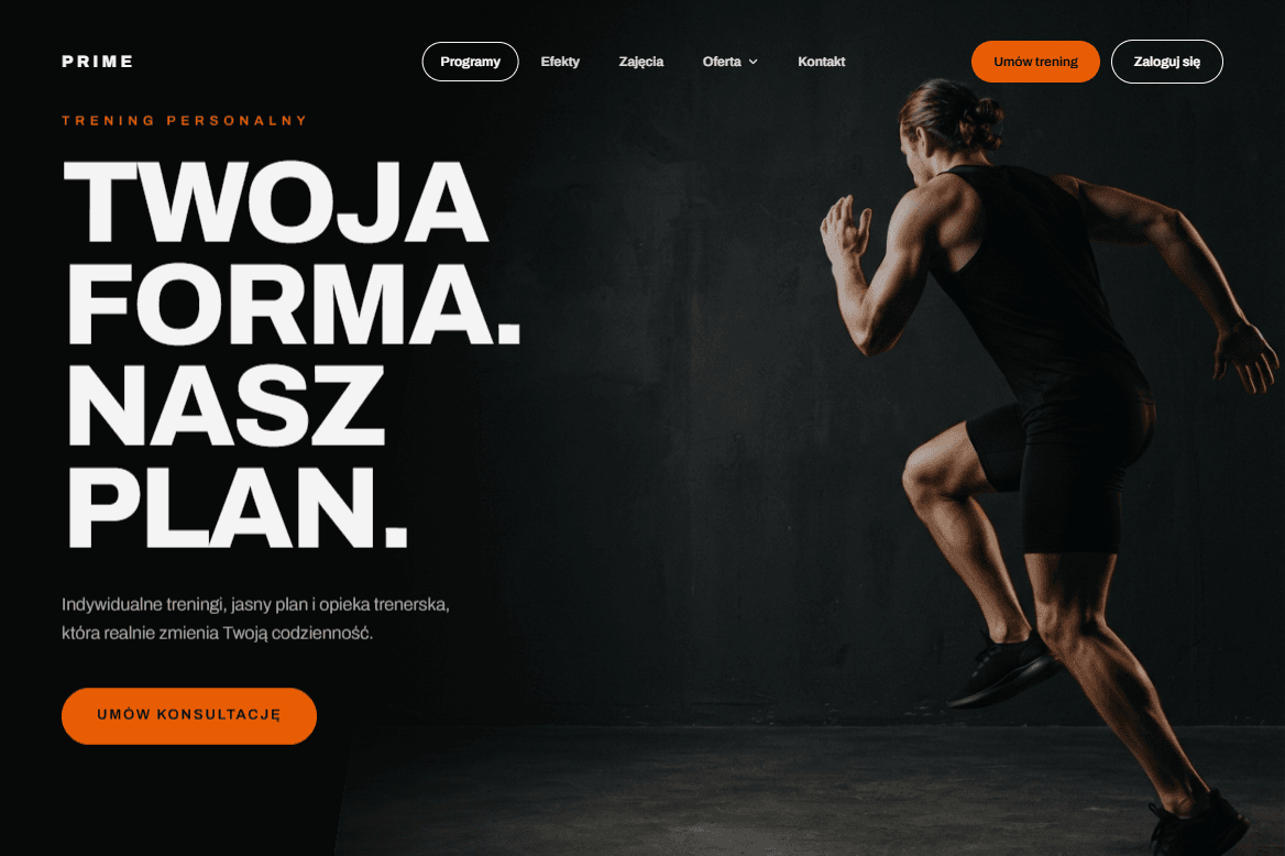 Profesjonalna strona internetowa dla trenerów personalnych z rezerwacją treningów i SEO - Sorien