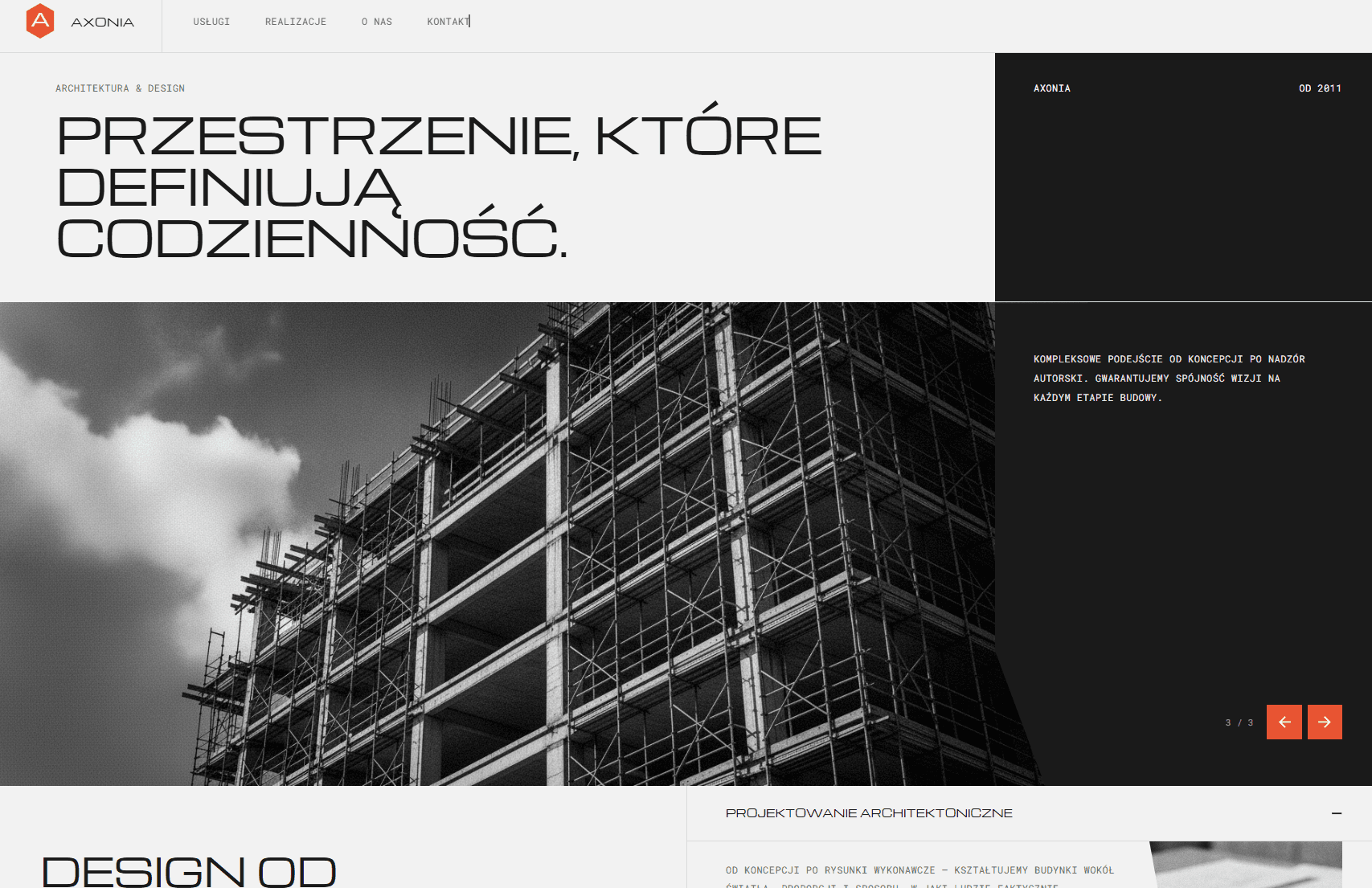 Realizacja strony internetowej Axonia — pracownia architektoniczna, projekt Sorien