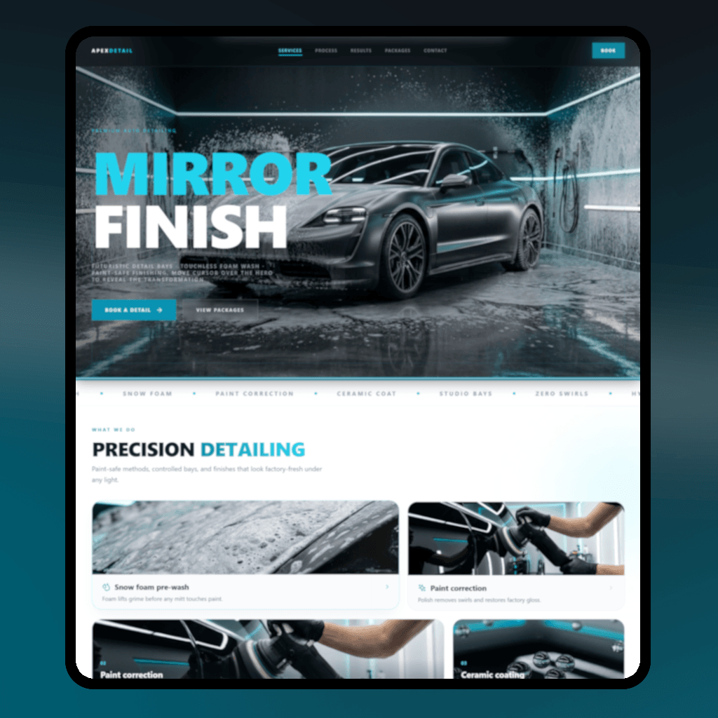 Realizacja strony internetowej Mirror Finish — auto detailing Sorien