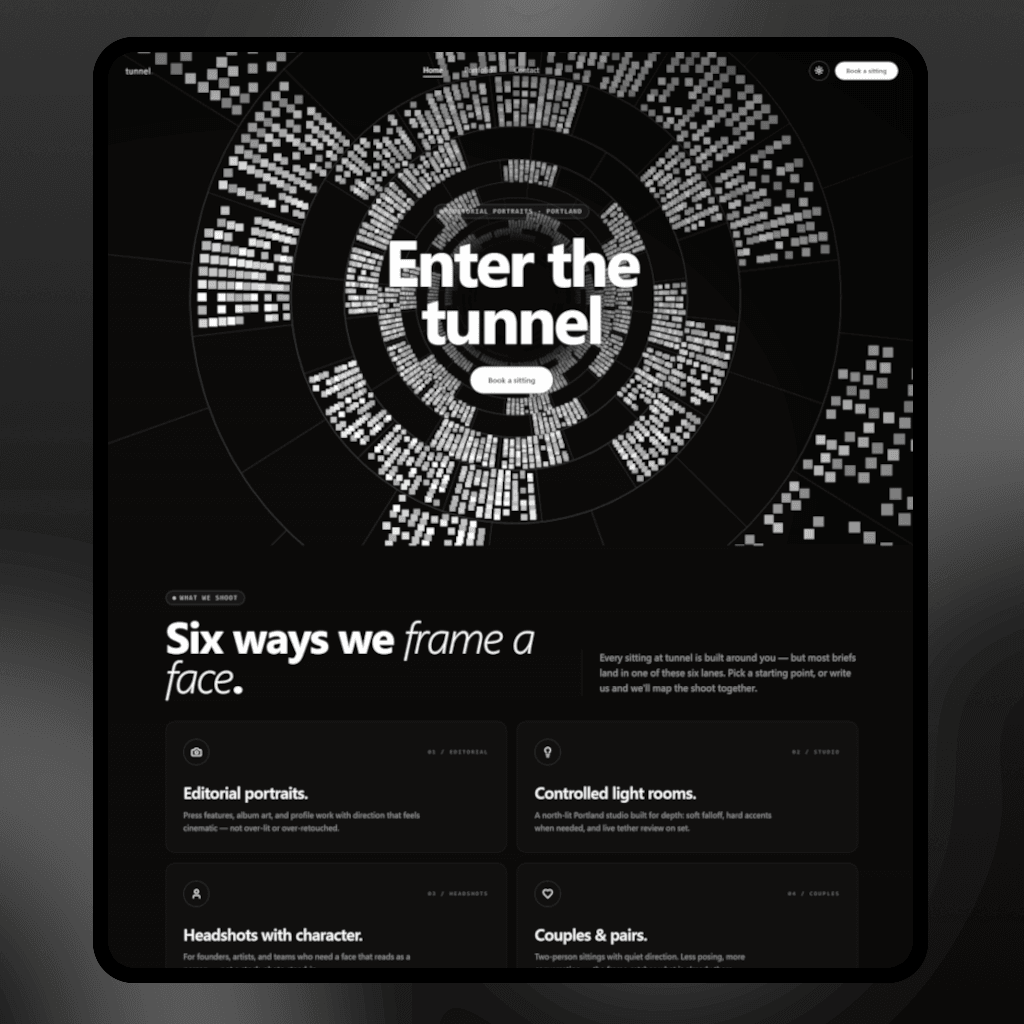 Realizacja strony internetowej tunnel — studio fotograficzne Sorien